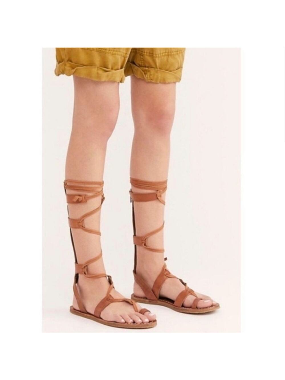 Free People NWOB Merida Gladiator Sandal brown leather flat Bohemian Summer 39